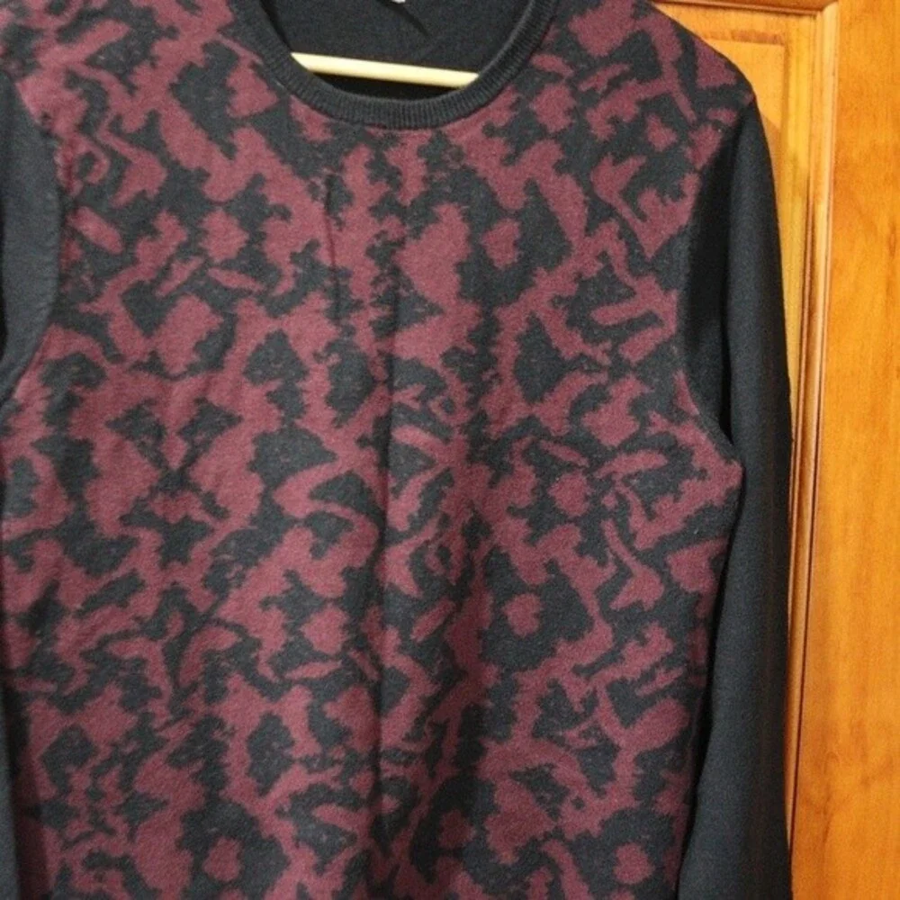 The Rail Medium Black & Maroon Print Cotton-Acrylic Pullover Sweater